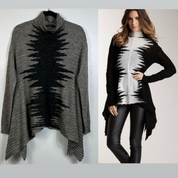 Lauren Vidal Gray And Black Cowl Neck Asymmetrical Hem  Tunic Sweater Size M - Picture 1 of 11